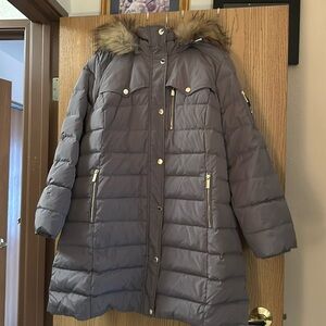 MICHAEL Michael Kors Taupe Quilted Faux-Fur Trim Puffer Coat